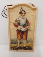 1927 PAINTED IVOREX Plaque A.O ARTHUR OSBORNE 3D Sir FRANCIS DRAKE 5” x 3” VGC