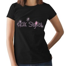 HAIR STYLIST Pink Crystal Design Fitted Ladies T Shirt (ANY SIZE) Hairdresser