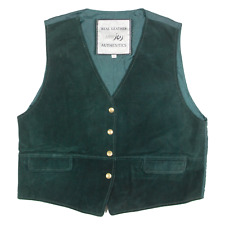 Vintage MISS JOY Womens Blazer Waistcoat Green Leather Suede 90s M