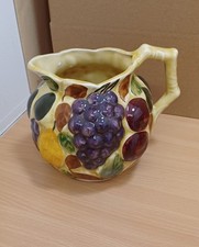 Large Siltone Pottery Jug / Vase with Hand-painted Raised Fruits Pattern - 15 cm