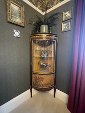 Antique bow fronted Vernis Martin Display French Style Cabinet