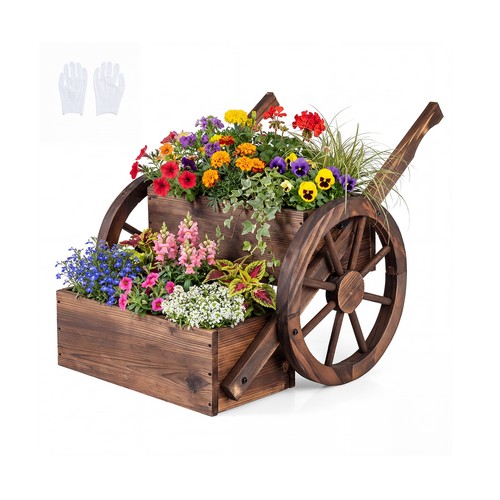 Wooden wagon planter box - wagon,