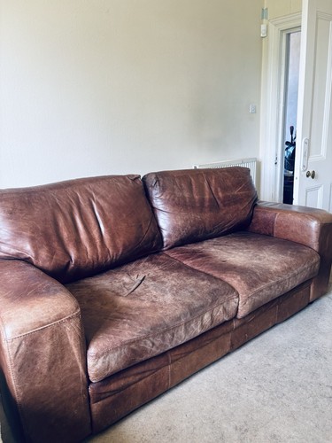 Vintage leather sofa - leather, brown