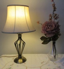 Vintage Madrid Beautiful Brass Metal Table Lamp With Cream Oval Silk Lined Shade