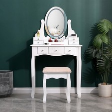 White Dressing Table With LED Mirror Drawers Stool Set Makeup Desk Vanity Table