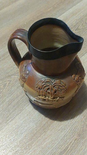 Antique stoneware silver rim - antique,