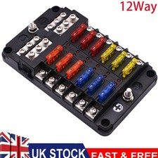 12Way 12V 24V Blade Fuse Box Holder & 24 Standard Blade Fuses Fit Car Camper Van