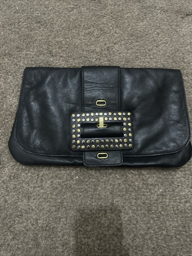Genuine black leather clutch - genuine,