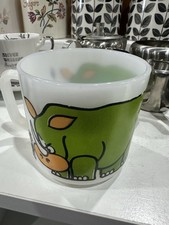 Vintage Arcopal Safari Green Rhino & Hunter Milk Glass Mug France Children's Cup