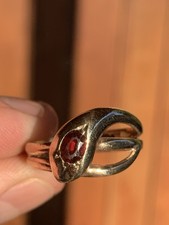 9ct Gold Garnet Headed Large Snake Ring 4 Grams