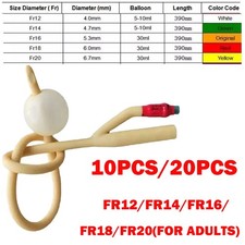 10/20Pc Fr12-Fr20 Disposable Medical 2Way Latex Catheter Urology With Valve NEW