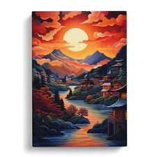 Japanese Sunset Cubism Canvas