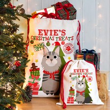 Personalised Cat Christmas Sack Maine Coon Kitten Treat Bag Stocking Gift CCS08