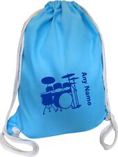 Drum Kit Personalised AQUA BLUE COTTON Kids Childs School Sports Gym PE Bag