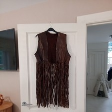 Women's Brown Fringe Leather Vest Western Cowgirl Vintage Leather Vest