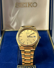 Seiko SQ Men’s Watch Vintage Quartz Gold Fluted Bezel Japan 1980s Date Boxed