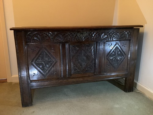 Carved oak three panelled - carved,