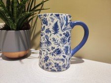 Blue & White Ceramic Jug, Hare & Floral Print Vase Home Decor