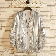 Mens Jacket Streetwear Coat Gold Silver Outerwear Shiny Tops Clubwear Hiphop