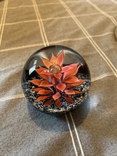 Caithness Peach Floral Fountain Glass Paperweight Chip In Glass