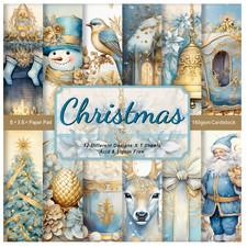 Blue Christmas - Craft Paper - 12 Sheets - 6"x6" -150gsm - Scrapbooking
