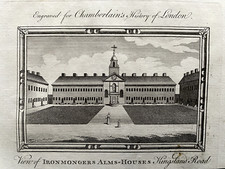 1770 Antique Print; The Ironmongers’ Almshouses, Shoreditch, London