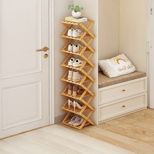 4-9 Tier Folding Bamboo Shoe Rack Storage Shelf Cabinet Organiser Footwear Stand