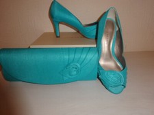 JACQUES VERT SWIRL DETAIL SHOES AND MATCHING BAG -TURQUOISE SIZE 4 -NEW