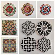 Colourful Round Ceramic Moroccan Design Coaster Geometric Mosaic Tile Cork Base