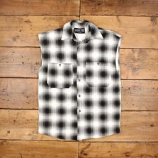 Vintage Garment Stage Flannel Shirt Button L USA Made 90s Plaid Mens White