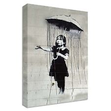 Banksy Girl With Umbrella Canvas | LARGE WALL ART | street graffiti running rain