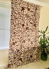 DESIGNER VINTAGE ANTIQUE CREAM LINEN WOOL EMBROIDERED BESPOKE CREWEL CURTAINS