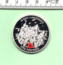 2004 GIBRALTAR D-DAY LANDINGS  WITH RED POPPY GENUINE PROOF SILVER 5 POUND (474)