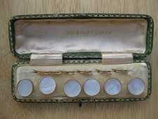 Antique 9ct Gold Mounted Buttons and clasps. Set Of 6 With Mother Of Pearl Inlay