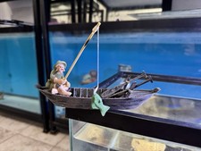 Old Man Fishing Figurine – Plastic Boat Model – River Life Home Decor