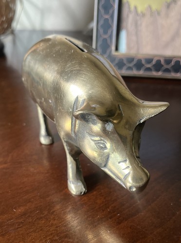 Vintage brass piggy bank - brass,