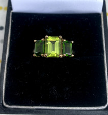 9ct Yellow Gold Russian Diopside & Peridot Three-Stone Ring Size L QVC