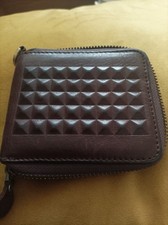 Dark Brown Leather Geometric Waffle Men's Wallet Zip Around Nice Quality 