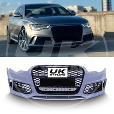 PRIMED FRONT BUMPER RS6 STYLE W/ GRILLE INSERTS FOG LIGHTS FOR AUDI A6 C7 11-14