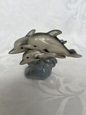 VINTAGE TRIO OF DOLPHINS CERAMIC POTTERY ORNAMENT VGC