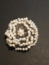 Costume Jewellery Brooch Unusual Design With Tiny White Pearl Silver Tone Pin