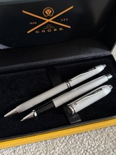 Cross Townsend  Brushed Platinum Plate Ballpoint & Rollerball Pen New With Box
