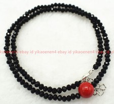 Handmade Natural 2x4mm Faceted Black Agate Gems Rondelle Beads Necklace 16-28in