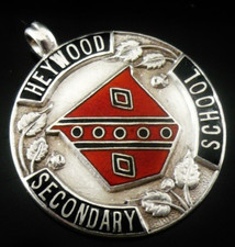 Sterling Silver Enamel Pocket Watch Fob Medal, Heywood Secondary School 1922