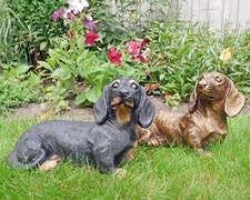 Bronze Dachshund Dogs Garden Sculpture Black Sausage Dog Home Ornament Statues