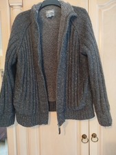 Heavy TU Mens Black Marl Warm Fleece Lined Knitted Cable Jacket With Pockets XL