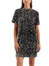 TED BAKER Sequin Dress Womens TB 3 UK  12 Aubriyy Black Velvet Gold Sequin NEW