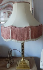 Vintage Heavy Old Gilt Brass Corinthian Column Large Lamp & Shade