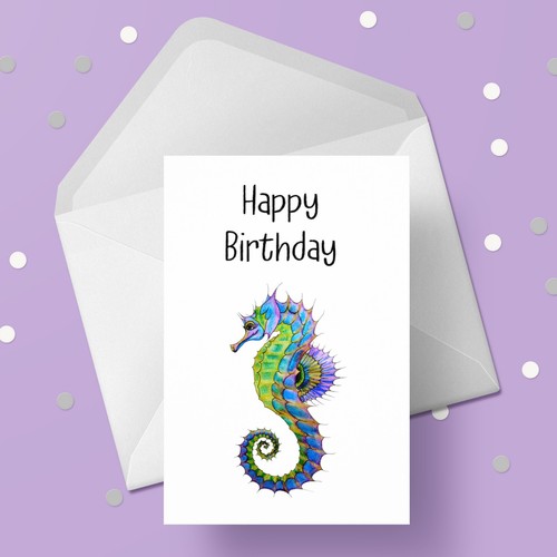 Seahorse birthday card - seahorse,