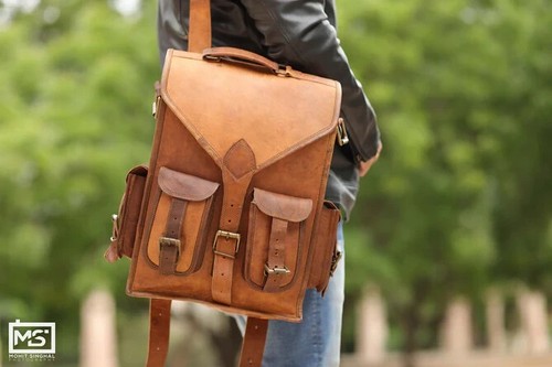 Backpack leather rucksack - leather, bag